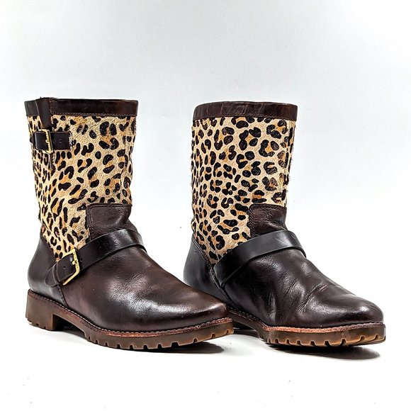 Sperry Women Stark Cheetah Buckle Brown Leather Ankle Boots Size 6.5 - Picture 1 of 12